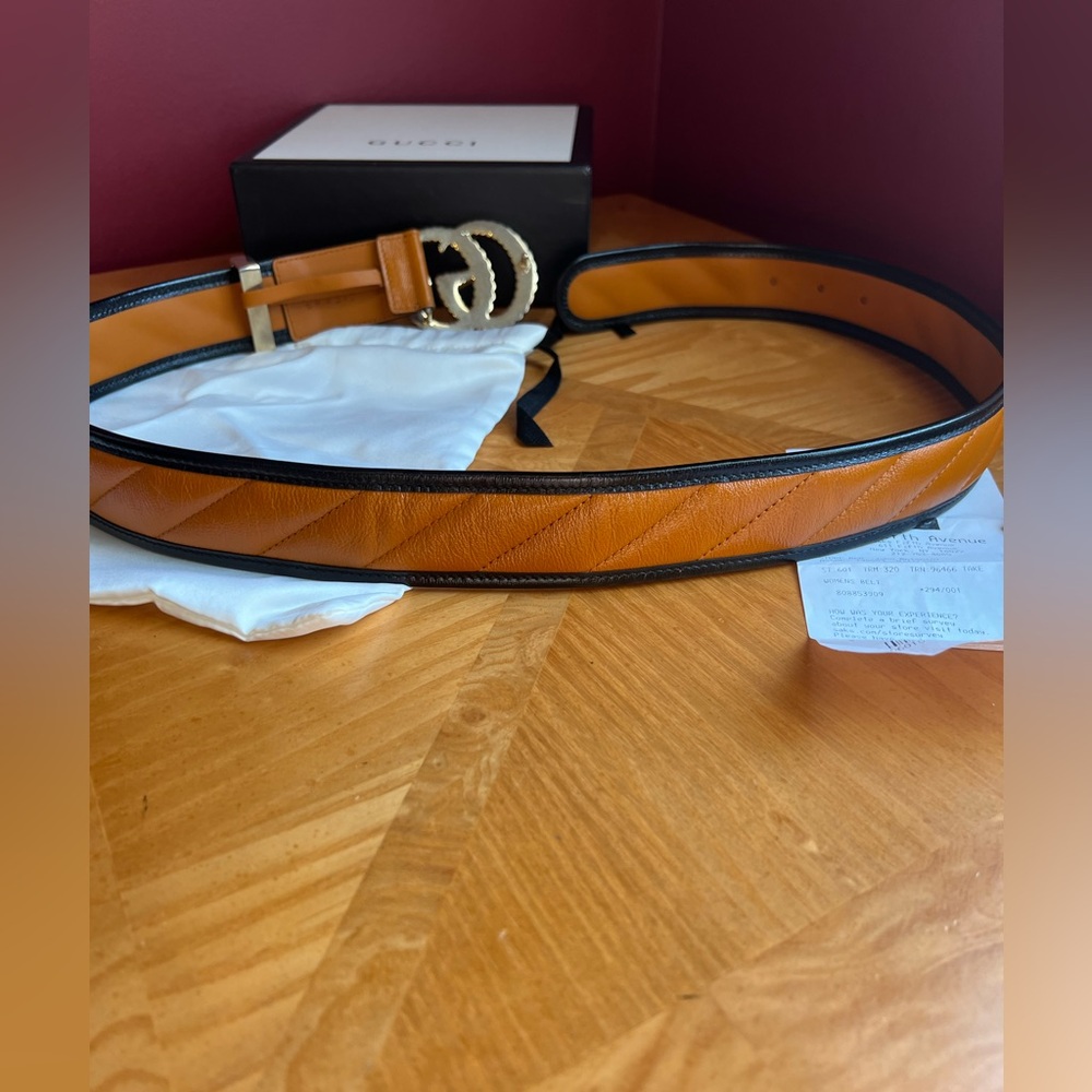 Gucci logo buckle belt Matlasse leather belt cognac and black - Picture 7 of 9